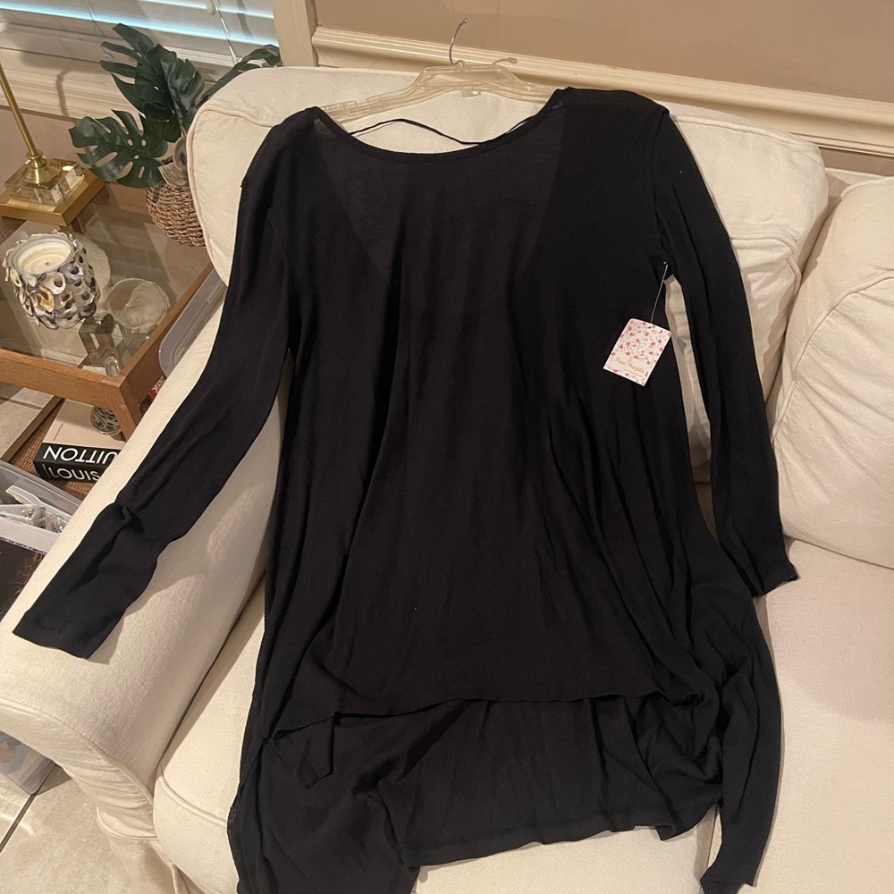 NWT Free People Black Textured high/ low tunic Top